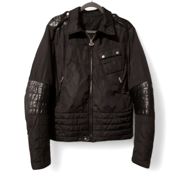 AW97 GUCCI x TOM FORD Vtg Moto Puffer Jacket Web Leather Nylon Biker Bomber - Picture 1 of 16
